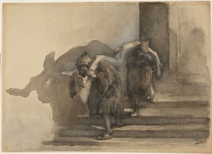 Gaetano Previati (Italian, 1852–1920), The Monatti (illustration to Alessandro Manzoni’s I Promessi Sposi), ca. 1895–99. watercolor, heightened with white gouache, on light brown wove, 23.2 x 32.2 cm. Museum purchase, Felton Gibbons Fund (2007-16)