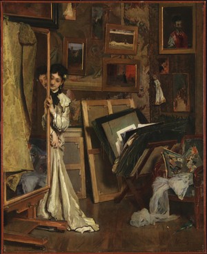 Alfred Stevens, Belgian, 1823–1906: La Psyché (My Studio), ca. 1870. Oil on panel, 73.7 x 59.1 cm. Museum purchase, Fowler McCormick, Class of 1921, Fund (2012-76). Photo: Bruce M. White