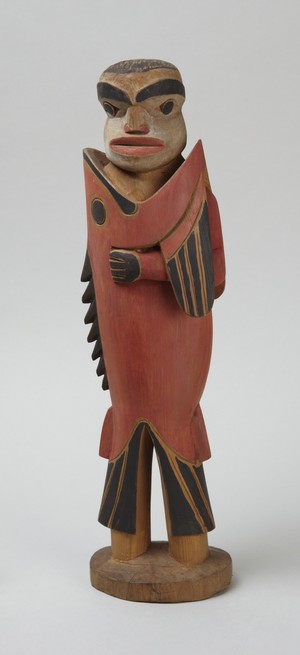 Tlingit, Sheet'ká Kwáan: Aaak'wtaatseen (Salmon boy), before 1882. Wood with red and black paint 