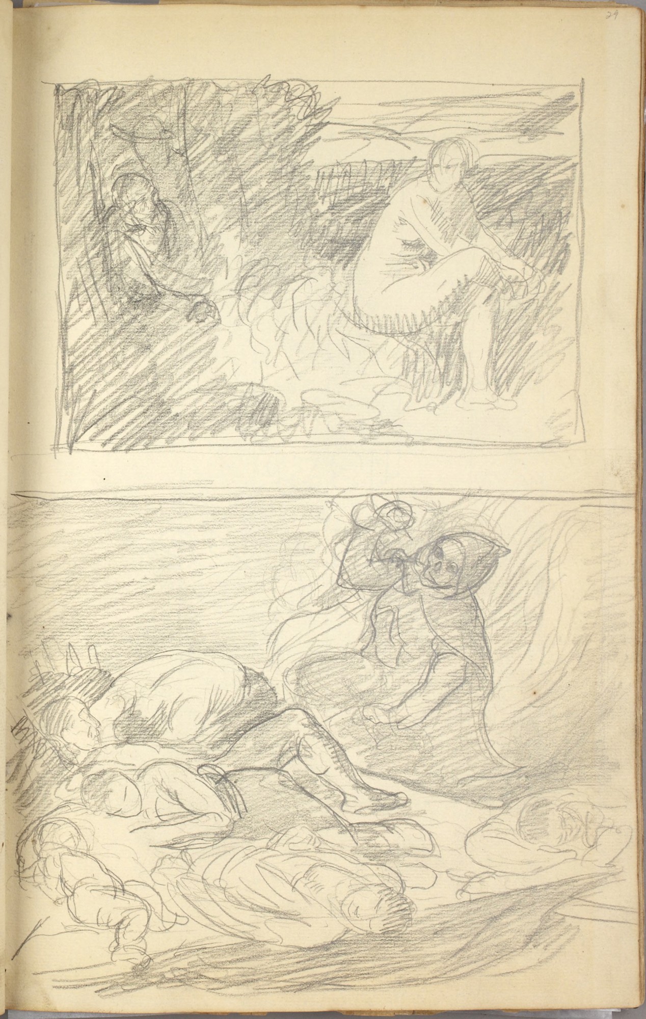 Top Drawing of nude woman in landscape, man in trees, possibly Susannah and the Elders; Bottom Drawing of Death (x1948-1677.29) pic