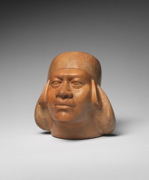Ceramic vessel in the form of a notable wearing a turban, A.D. 500–800.