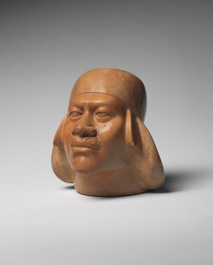 Mochica, Early Intermediate (Late Moche, Phase V): Vessel in the form of a notable wearing a turban, A.D. 500–800. Ceramic, molded, carved and burnished with cream and red slip. Bequest of Gillett G. Griffin (2016-1073).