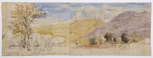 David Cox, English, 1783–1859: Mountainous Landscape, North Wales, late 1840s–early 1850s. Watercolor and black chalk on two joined sheets of heavy oatmeal wove paper. Museum purchase, Surdna Fund (2017-217)